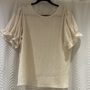 SHEIN Cream Floral Puff Sleeve Blouse